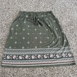 J. Jill Olive A-Line Skirt with Floral and Geometric Patterns